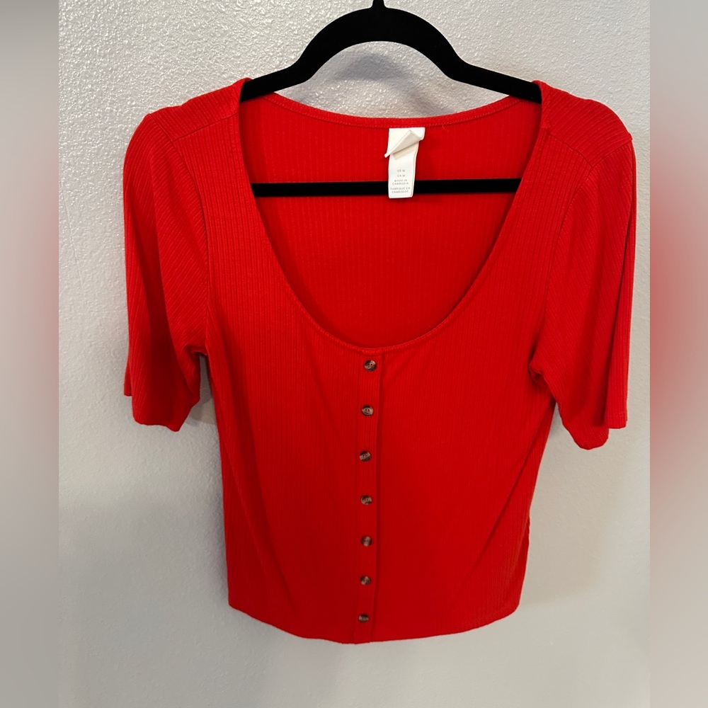 H&M Red Scoop Neck Top - Size M